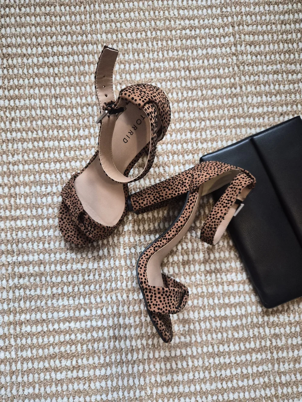 torrid Tan and Black Spotted Block Heel Sandals
